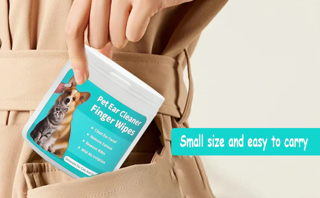 2-Pack Teeth and Ear Cleaner Finger Wipes, Dog and Cat Grooming Kit, Soothing Odor Control, Reduces Dirt and Wax Buildup, Cleans Teeth and Reduces Tartar and Odor, 100 Tablets