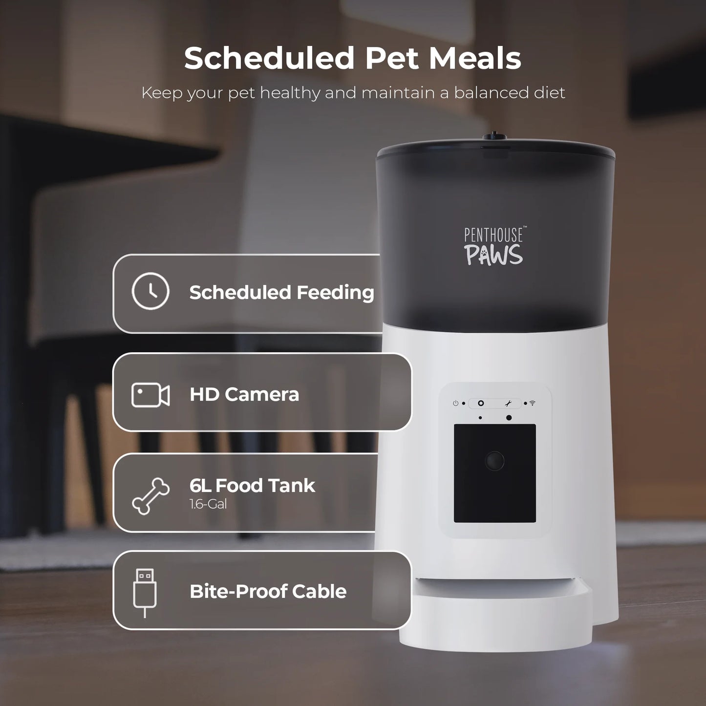 ® Smart HD Feeder, Automatic 6L Food Dispenser for Cats & Dogs, 1080P, 2-Way Audio, Backup Power, 15 Meals/Day, White
