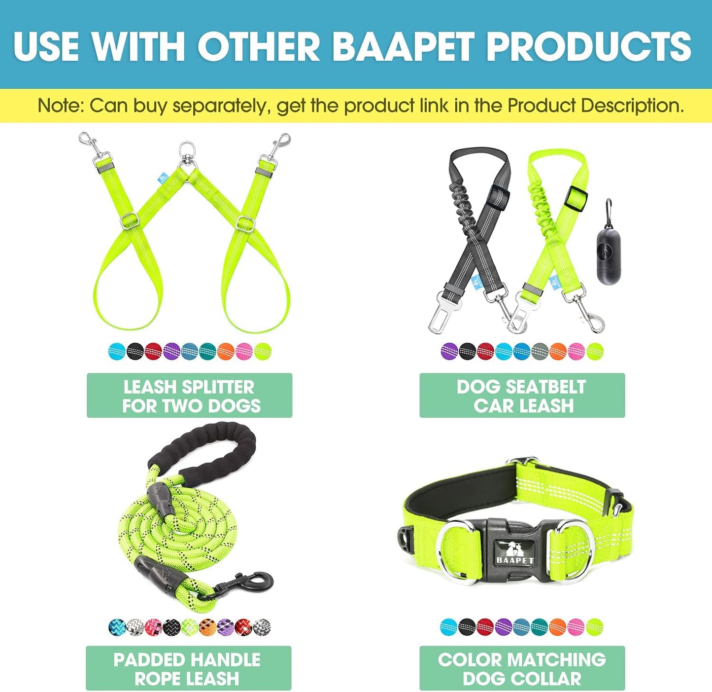 5 Feet Nylon Dog Leash with Triple Reflective Threads and Comfortable Padded Handle for Walking, Training Lead Small Puppy, Medium and Large Dogs (3/4'' X 5 FT, Green)