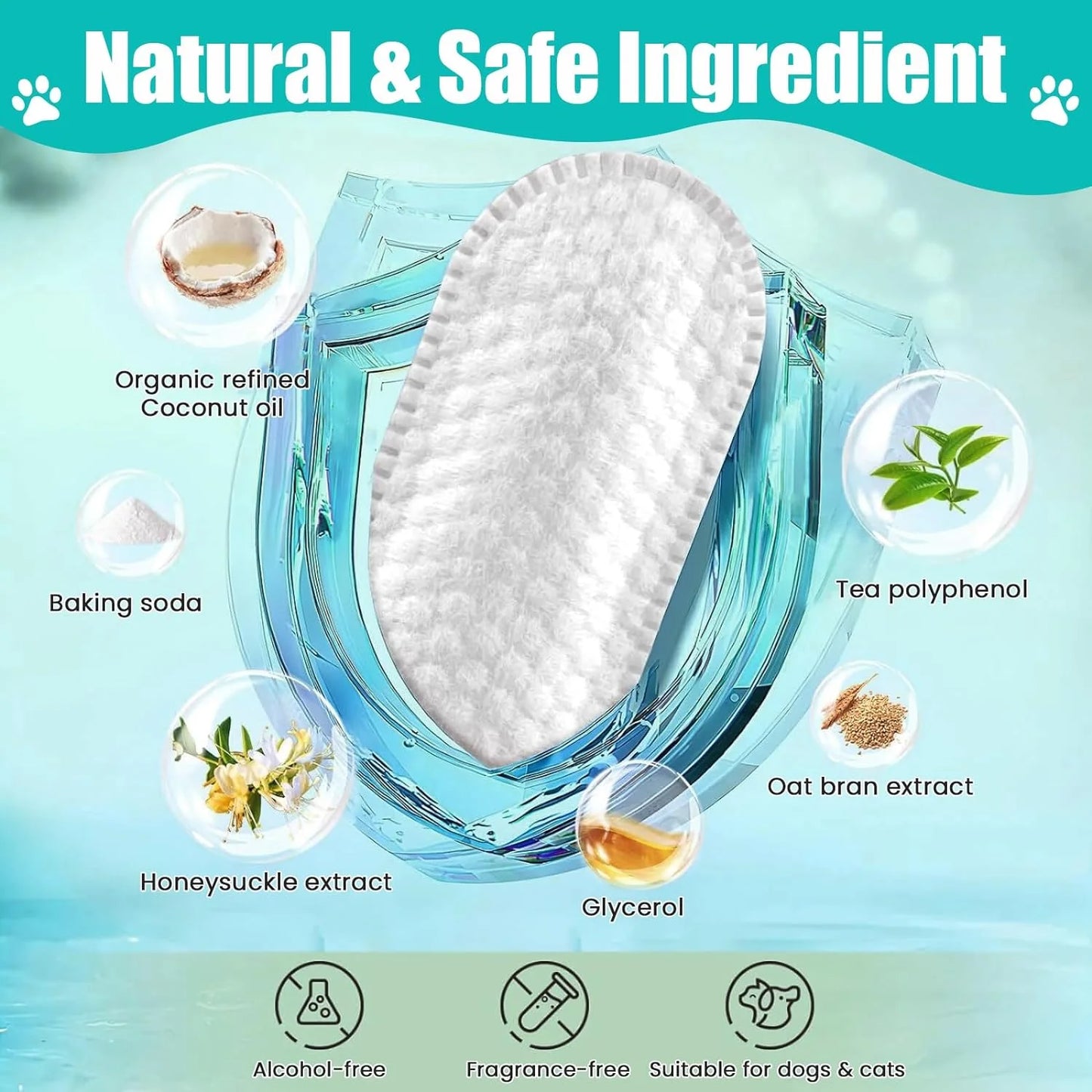 2-Pack Teeth and Ear Cleaner Finger Wipes, Dog and Cat Grooming Kit, Soothing Odor Control, Reduces Dirt and Wax Buildup, Cleans Teeth and Reduces Tartar and Odor, 100 Tablets