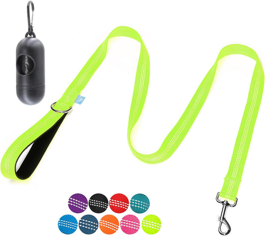 5 Feet Nylon Dog Leash with Triple Reflective Threads and Comfortable Padded Handle for Walking, Training Lead Small Puppy, Medium and Large Dogs (3/4'' X 5 FT, Green)