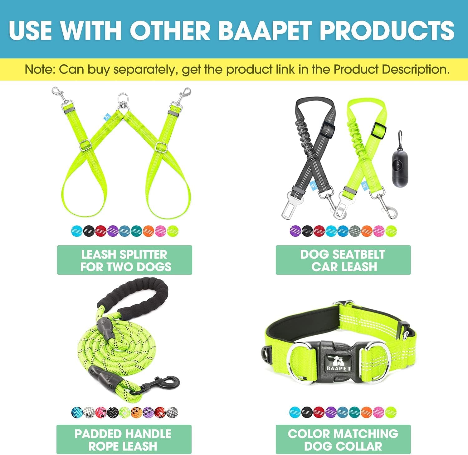 5 Feet Nylon Dog Leash with Triple Reflective Threads and Comfortable Padded Handle for Walking, Training Lead Small Puppy, Medium and Large Dogs (3/4'' X 5 FT, Green)